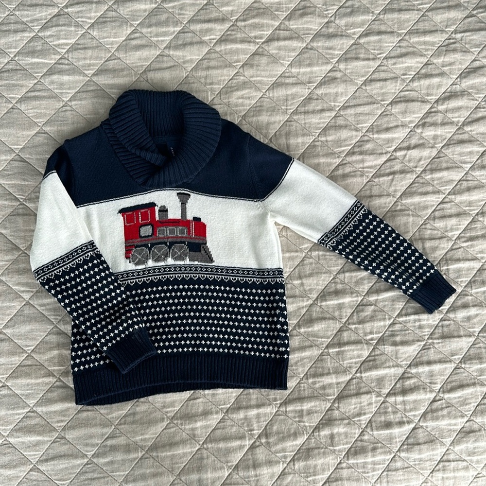 Janie and Jack Fair Isle Train Sweater